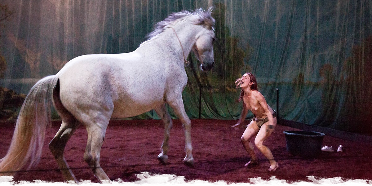 Un cheval sur une scène de théâtre parisienne
